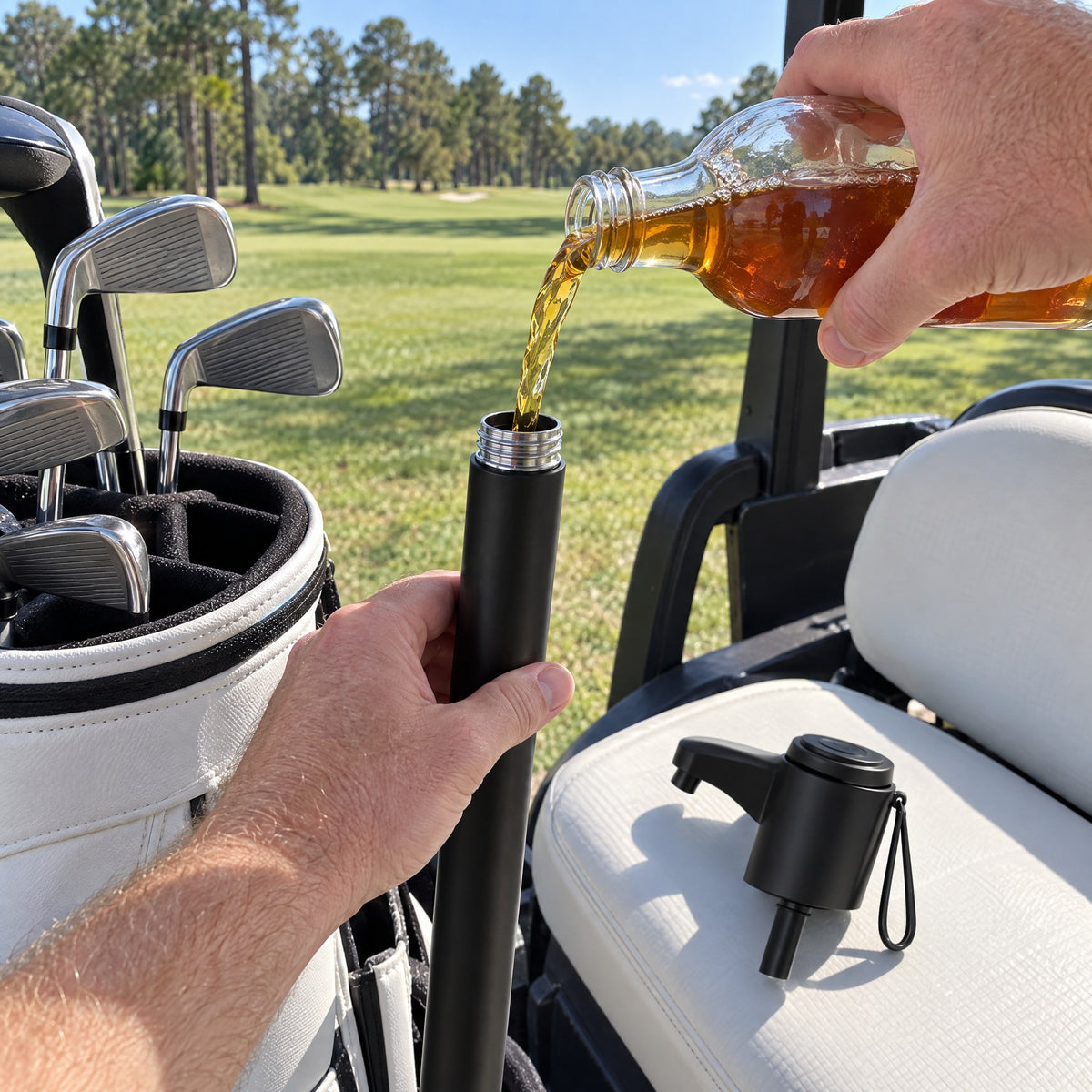 Filling the golf bag beverage dispenser